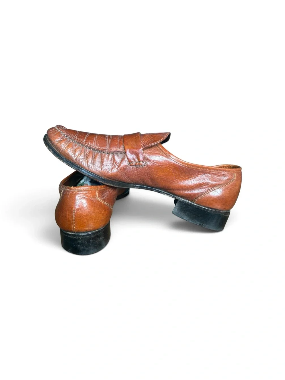 Vintage Florsheim Men's Leather Penny Loafers 1970s - Cognac Brown size 11D Moc